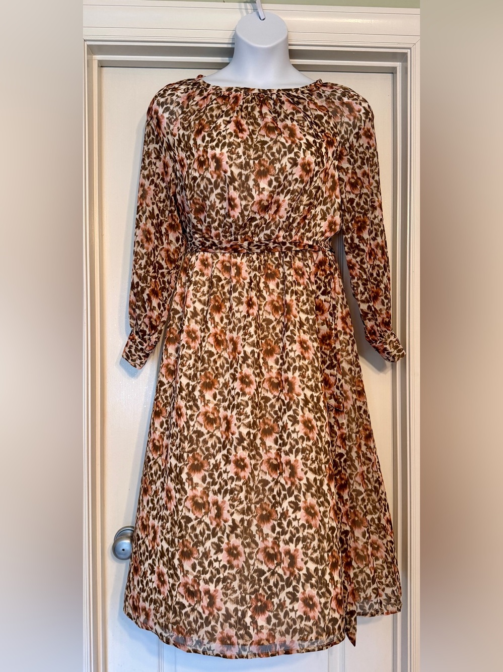 Ann Taylor Factory Floral Midi Dress in Pink and Brown